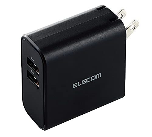 エレコム 充電器 USB コンセント 合計24W 2ポート USB-A 折りたたみ式プラグ 2台同時充電 おまかせ充電対応 【 iPhone SE3 / 14 / 13 / 12 / Android 各種対応】 ブラック EC-AC03BK