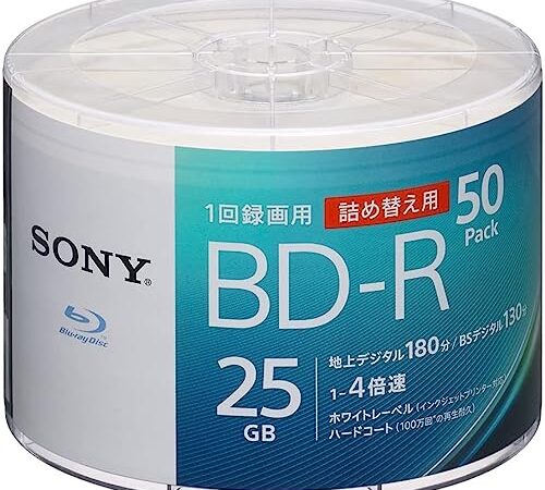 【50枚(地デジ約150時間)録画番組ひとまず保存】 ソニー / 50枚入り / ビデオ用ブルーレイディスク / 1回録画用 / BD-R / 1枚あたり25GB(地デジ約3時間) / 1-4倍速 / ディスク用ケース無し / 50BNR1VJPB4