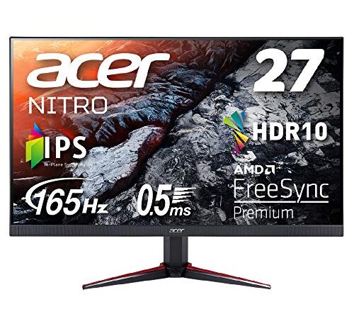 Acer ゲーミングモニター Nitro VG270Sbmiipfx 27インチ IPS 非光沢 フルHD 165Hz 0.5ms(GTG, Min.) PC/PS5/Xbox X/S向き HDMI AMD FreeSync™ Premium対応 HDR 10 スピーカー内蔵 VESAマウント対応 チルト フリッカーレス ブルーライト軽減