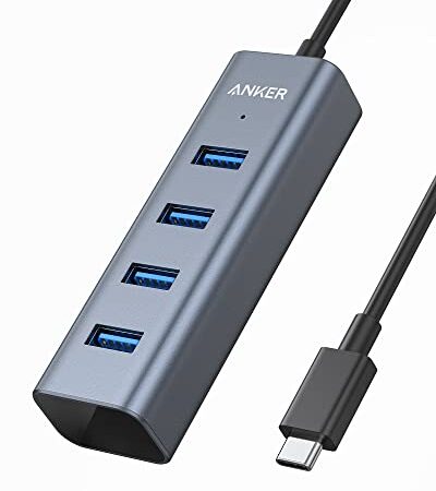 Anker USB-C 4ポート USB3.0 ハブ 40cm ケーブル MacBook iPad Pro ChromeBook Pixel 他対応 スリム設計 軽量 リモート テレワーク 在宅勤務 (グレー)