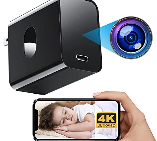 小型カメラ 隠しカメラ KINGDANS 4K WiFi 24H長時間録画 160°広角 85°垂直 強力暗視 30fps 6個940nm Tuyaアプリのみ対応 挿すだけ スパイカメラ 動体検知 リアルタイム遠隔 監視カメラ Type-C 軽量監視カメラ 室内用 超小型カメラ 防犯カメラ (2.4GHz/5GHz)