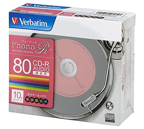 バーベイタムジャパン(Verbatim Japan) 音楽用 CD-R 80分 10枚 レコード調5色カラーレーベル Phono-R 1-24倍速 MUR80PHS10V1