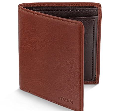 [BUKKUUE] 財布 メンズ 2つ折り 本革 オイルドレザー コンパクト 二つ折り財布 BOX型小銭入れ RFID＆磁気スキミング防止 薄い 小さい ブラウン