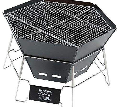 キャプテンスタッグ(CAPTAIN STAG) バーベキューコンロ 焚火台 ダッチオーブン 1台3役 ヘキサステンレス ファイアグリル バッグ付 CSブラックラベル UG-50
