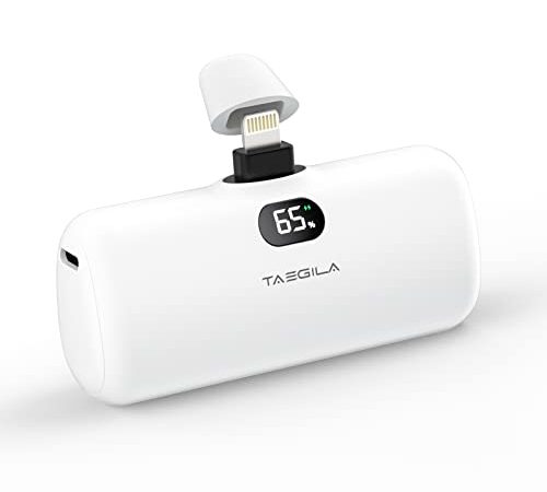 モバイルバッテリー 軽量 小型 iPhone MFi正規認証品 4800mAh Lightning コネクター内蔵 コードレス コンパクト 直接充電 急速充電 LCD残量表示 LEDライト付き iPhone 13/13 Pro Max/13 Mini/12/12 Mini/12 Pro Max/11 Pro/XS Max/XR/X/8/7/6/Plus Airpods/ipad 充電対応iPhone用 PSE認証済(ホワイト)