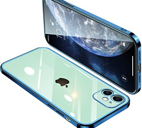 IPhone11 ケース クリア アイフォン11 カバー 透明 スマホケース 全面保護 耐衝撃 軽量 メッキ加工 TPU 薄型 ストラップホール付き 滑り止め 落下防止（ブルー）