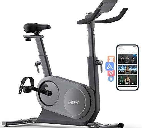 RENPHO レンフォ エアロバイク Zwift対応 Bluetooth接続でアプリと連動できる AIスマートバイク サドルやハンドルの高さが調節可能 スピンバイク 自動負荷搭載 自宅でも鍛えられるフィットネスバイク 耐荷重は最大120kg 置くスペースは0.3畳のみでコンパクト 組み立て簡単 キャスター付きで移動便利 デザインシンプル 灰色