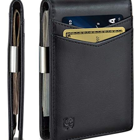 SERMAN BRANDS マネークリップ財布 - メンズ財布 スリム フロントポケット RFIDブロック カードホルダー ミニマリスト ミニ二つ折り, チャコールブラック, Slim