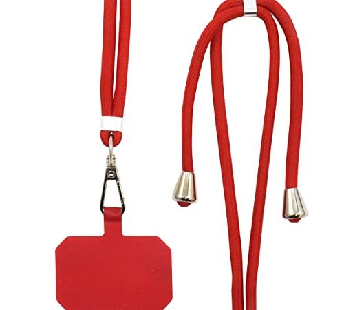 [プラタ] ストラップホルダー ネックストラップ スマートフォン スマホストラップ 首掛け 肩掛け ショルダーストラップ ナイロン素材 長さ調整可能 取り付け簡単 【 レッド 】