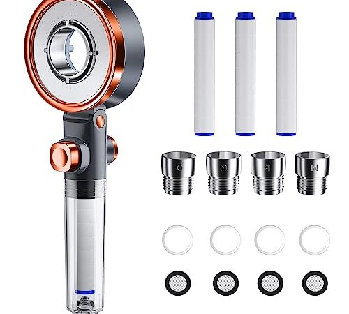 【2023新登場 & 高洗浄力】 シャワーヘッド 節水 マイクロナノバブル 塩素除去 不純物除去 水量調節 高水圧 低水圧 ミスト 強力/渦巻き/ミスト3段階モード お風呂用品 節水シャワーヘッド 手元止水ボタン 無段階水圧調整 角度調整可 髪や素肌に優しい M/K/G/Oアダプター付 取り付け簡単 お風呂 父の日 母の日 敬老の日 プレゼント 日本語取扱説明書 家庭用 (ローズゴールド)