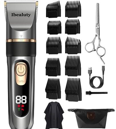 バリカン ヘアカッター 【2023年 革新設計 バリカン メンズ 人気＆プロ仕様】散髪用 2段階スピード調節  USB充電式 5段階ダイヤル 10種類ガイドコーム 0.8～26mm長さ調整対応 低騒音 LEDディスプレイ 水洗い可 ハサミ&散髪ケープ付き 家庭・業務用ばりかん プレゼント 日本語説明書 (Gray)