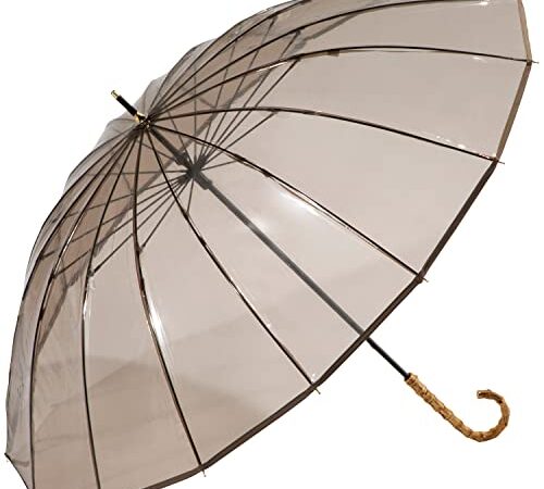 【2023年】Wpc. 雨傘 ［ビニール傘］16Kプラスティックパイピング ブラウン 長傘 60cm レディース 大きい 16本骨 多骨 丈夫 グラスファイバー バンブーハンドル 映え 透明 旅行 おしゃれ 可愛い 女性 PT-054-001