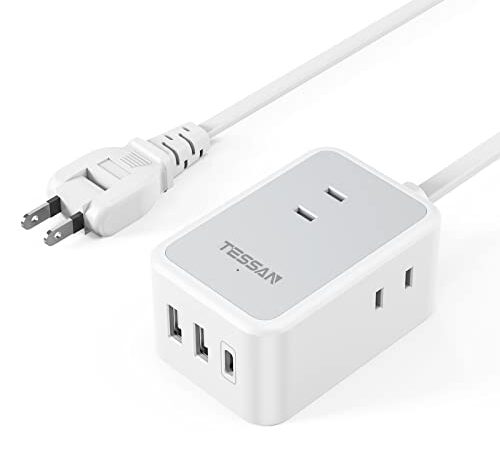 延長コード 2m 電源タップ usb付き TESSAN usb-c コンセントタップ 3個AC口 USB-C 1ポート USB-A 2ポート たこあしコンセント 分岐 テーブルタップ スイングプラグ oaタップ 壁掛け式/卓上に 小型軽量 出張/旅行