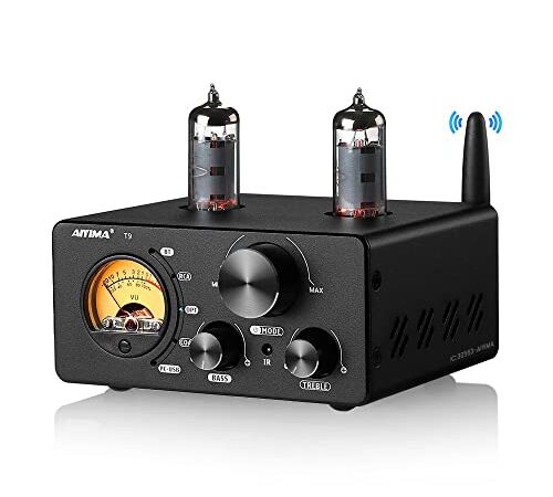 AIYIMA T9 Bluetooth 5.0 100W*2チューブアンプ 2.0チャンネル 真空管 USB DACステレオHiFiホームオーディオデジタルアンプ RCA/COA/Opt/PC-USB、VUメータ付き