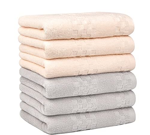 DIAOJIAタオル フェイスタオル 綿100％ 6枚セット 34X74cm 95g 耐久性 高速吸水 ふわふわ 柔らか肌触り 人気 家庭用 吸水速乾 ソフト やわらか エステタオル ライトグレー ベージュ
