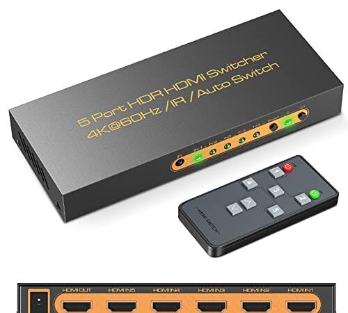 HDMI切り替え器2.0 5入力1出力 4k@60hzHDCP2.2HDR対応 リモコン付属PS5/PS4/Nintendo Switch対応