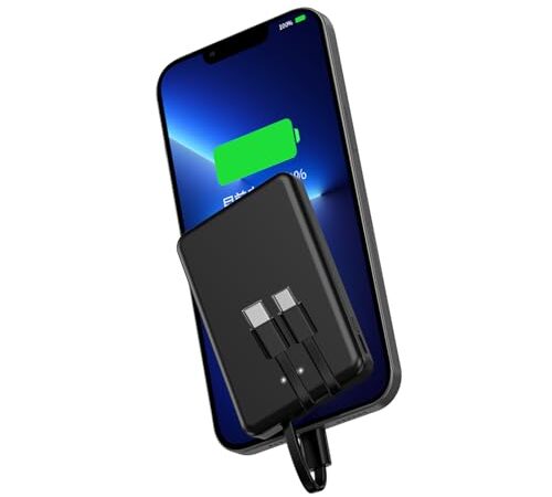 モバイルバッテリー iPhoneモバイルバッテリー 軽量 小型 5000mAh 【2023新登場 急速充電 4台同時充電】充電器 3本ケーブル内蔵 LED残量表示 持ち運び便利 iPhone/iPad/Android 全機種対応 スマホ 充電器 アウトドア/防災/出張/停電対策·緊急用 機内持込可能