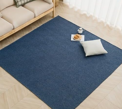 Sun Deco ラグ カーペット 夏用ラグマット 135x185cm 1.5畳 ヘリンボーン 洗える おしゃれ 夏 幾何柄 冬夏兼用 リビング 滑り止め オールシーズン ホットカーペットカバー 床暖房対応 ネイビー