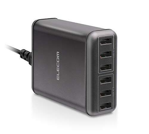 エレコム USB コンセント 充電器 合計60W USB-A×6 【 iPhone SE3,14,13,12 / iPad / Android 対応】 ブラック EC-ACD01BK