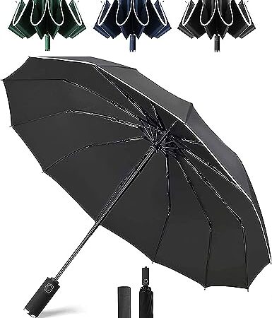 折りたたみ傘【12本骨 · 逆折り式&頑丈な】UOUOMI 折り畳み傘 タイプ ワンタッチ自動開閉 大きいメンズ傘 UVカット紫外線遮蔽 大判 耐風 撥水 晴雨兼用 男子日傘 折り畳み傘 メンズ レディース 台風対応 梅雨対策 ブラック（収納袋を持たない）