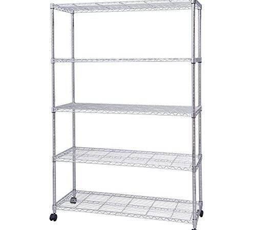 アイリスオーヤマ メタルラック 本体 幅120 5段 業務用 ステンレス スチール 棚 収納 キャスター付き 防サビ加工 幅120×奥行46×高さ183.5cm ポール径25mm サビに強い 銀 SE-1218
