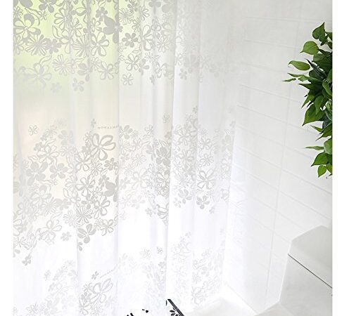 シャワーカーテン バスカーテン 防水防カビ加工 風呂 おしゃれ 目隠し 間仕切り 保温 取り付け簡単 (白い花, 120×180cm)