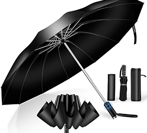 【2023年12本骨 & 逆折り式】Gethoo 折りたたみ傘 ワンタッチ 自動開閉 UPF50+ 超撥水 メンズ傘 超大サイズ 長持ち 耐強風設計 男子日傘 晴雨兼用 梅雨対策 台風対応 紫外線遮蔽 収納ポーチ付き メンズ レディース