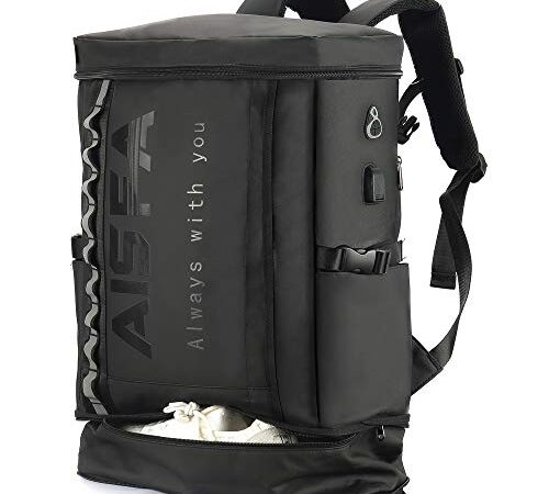 [AISFA] リュック メンズ リュックサック スクエア バックパック 防水15.6インチ PC ビジネス ラップトップバック USB充電ポート付き 30L アウトドア旅行 通勤 靴/弁当収納