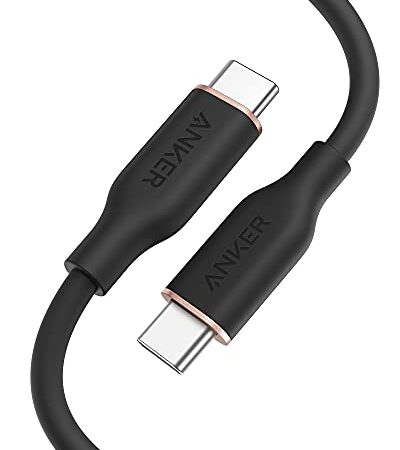 Anker PowerLine III Flow USB-C & USB-C ケーブル Anker絡まないケーブル 100W 結束バンド付き USB PD対応 シリコン素材採用 Galaxy iPad Pro MacBook Pro/Air 各種対応 (0.9m ミッドナイトブラック)