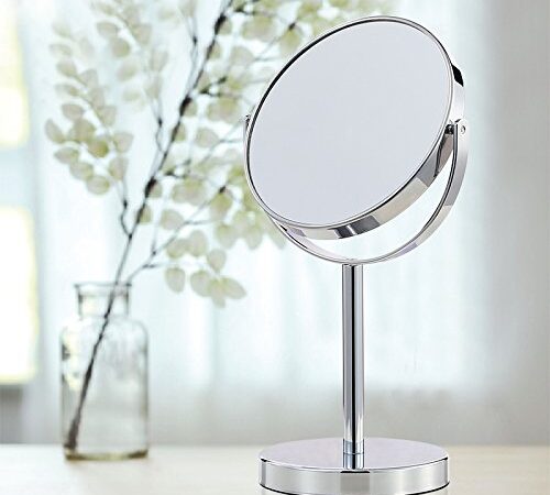 Cerdeco シンプルデザイン 真実の両面鏡DX 5倍拡大鏡 360度回転 卓上ミラー スタンドミラー メイクアップ 化粧道具 (S･鏡面148mmΦ, シルバー) J622