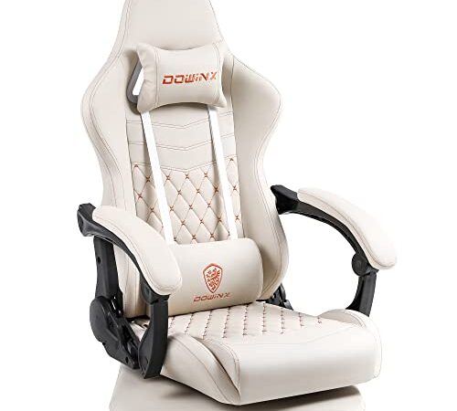 Dowinx ゲーミング座椅子 ゲーミングチェア 座椅子 腰が疲れない 回転座椅子 おしゃれ ゲーム座椅子 ゲーミング パソコンチェア 連動アームレスト ランバーサポート 165°リクライニング チェア ハイバック アイボリー LS-667904