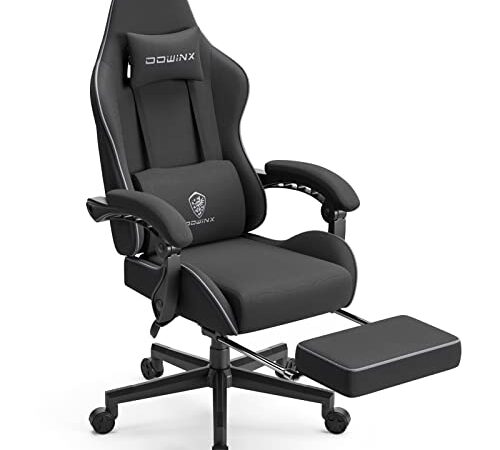 Dowinxゲーミングチェア ファブリック デスクチェア リクライニングチェア オットマン付き ポケットコイル 高反発 高密度コイル16 ゲーム用チェア 通気性 布張り LS-665801(ブラック)