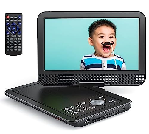 【新機種】ポータブルDVDプレーヤー 12.5型 YOTON車用10.5インチHDスイベルスクリーン 車の充電器 電源アダプター リージョンフリー 6時間の内蔵バッテリーとUSB / SDカード/同期TVをサポート【ブルーレイは非対応】