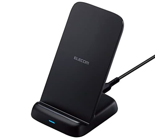 エレコム (ELECOM) ワイヤレス充電器 Qi認証 最大10W出力 スタンド 3コイル搭載 滑り止めパッド Type-C(入力ポート) C-Cケーブル付属 EPP規格対応 【iPhone/Galaxy/Xperia/Pixel/OPPO/AQUOS/AirPods など、各種対応】 ブラック W-QS08BK