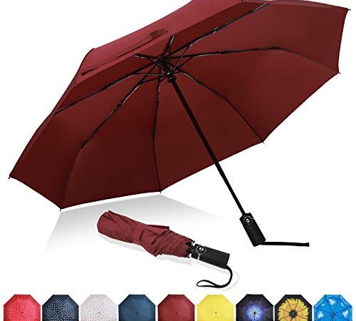 Eono(イオーノ)傘 折りたたみ傘 自動開閉 ワンタッチ 様々な様式 メンズ レディーズ 台風対応 梅雨対策 軽量 超撥水 おりたたみ傘 高強度グラスファイバー ビッグサイズ 晴雨兼用 収納ポーチ付き (ブルゴーニュ)