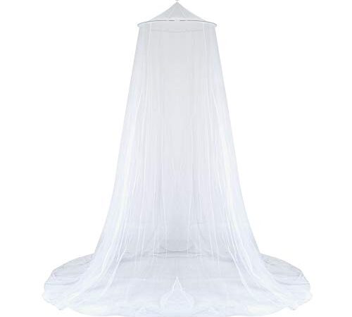 GWHOLE 天蓋カーテン 蚊帳 モスキートネット かや 円形 防虫 防蚊 ホワイト1.8ｍ以下ベッド適用 洗濯可能