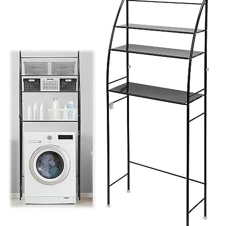 iimono117 ドラム 洗濯機 ラック ランドリーラック 65×25×166㎝ ブラック スチール 平台 ランドリー収納 洗濯機収納 サニタリー収納 洗面所 脱衣所