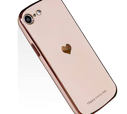 JOOBOY iPhone8 / 7 / SE ケース 第2/3世代 兼用 かわいい メッキ加工 レンズ保護 キャラクター tpu ソフト ストラップホール付き 耐衝撃 軽量 iPhone8 カバー (iPhone SE2/7/8/SE3, ピンク)