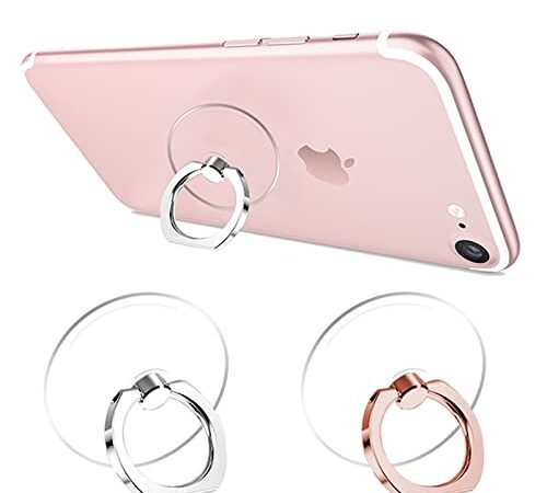 Jsoerpay スマホリング 透明 薄型 バンカーリング 360°回転 落下防止 指輪型 スタンド機能 スマホ用透明 スマホ リング、ほとんどのスマホ、タブレット、ケースに対応（1シルバー+1ローズゴールド）
