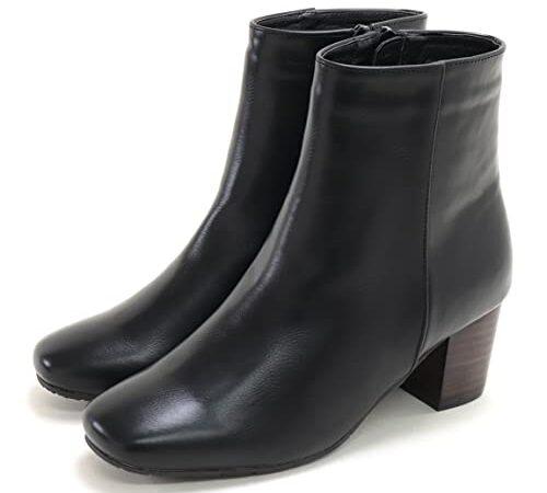 [セスト] ウッドヒール スクエアトゥ ショートブーツ レディース L ブラック DWB65000-BLK-L
