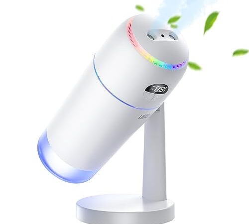 加湿器 卓上 小型 マイナスイオン ダブルノズル LEDライト 次亜塩素酸水対応 5200mAh大容量バッテリー 500ml水タンク 静音 空気清浄 Type-C充電式 長時間連続使用 超音波式 卓上加湿器 超音波式加湿器 部屋 車載 乾燥/花粉症対策 空焚き防止 (ホワイト)
