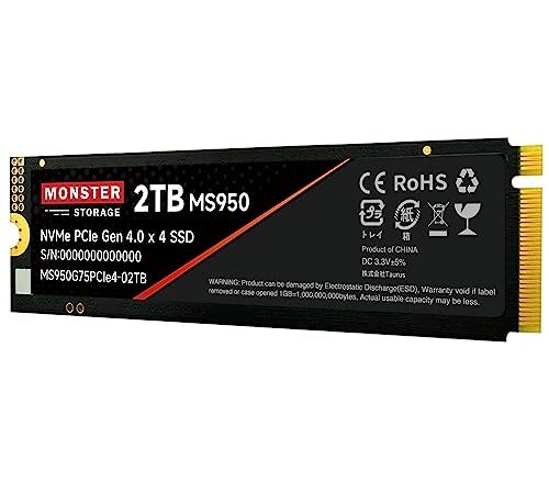 Monster Storage 2TB NVMe SSD PCIe Gen 4×4 最大読込: 7,400MB/s 最大書き：6,600MB/s PS5確認済み M.2 Type 2280 内蔵 SSD 3D TLC メーカー5年保証 MS950G75PCIe4-02TB