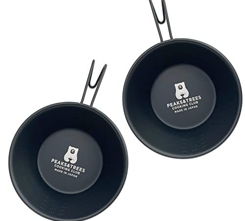 PEAKS&TREES ステンレス シェラカップ ブラック 黒 燕三条製 日本製 直火ok 目盛り付き 330ml 2個セット キャンプ アウトドア クッカー 軽量 重ね収納 食器 調理器具 鍋 計量カップ くま柄