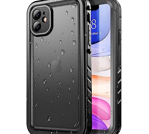 SPORTLINK iPhone 11 用 防水ケース iPhone 11 耐衝撃 ケース 完全防水 耐衝撃 防塵 防雪 お風呂 IP68防水規格取得 防雪 防塵 耐衝撃 360°全面保護 フェイスID 認証 無線充電対応 操作便利 超薄 小型 ストラップ付き iPhone 11 ケース泳ぐ 海 など適用 6.1インチ(ブラック）