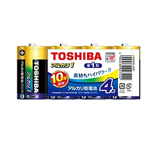 東芝(TOSHIBA) アルカリ乾電池 単1形 4本入 1.5V 推奨期限10年 液漏れ防止構造 アルカリ1 まとめパック LR20AN 4MP