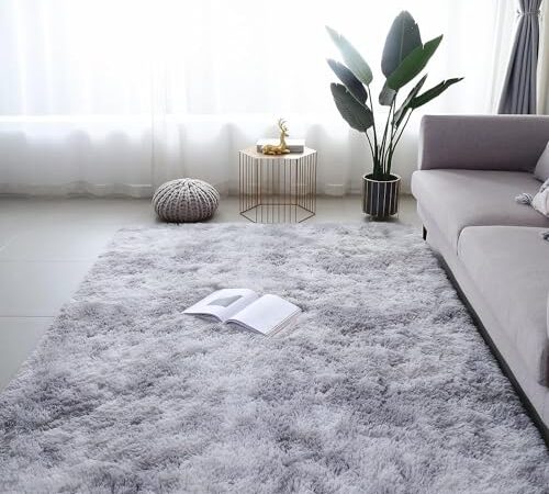 ラグマット カーペット 120x160cm 全厚約5.5cm おしゃれな北欧風シャギーラグ 極厚ウレタンフォーム15ｍｍ 洗えるラグ 滑り止め付き ふわっとした手触り 防音絨毯 オールシーズン快適に使用 長方形 ROCYJULIN（ライトグレー 約1.5畳 ）