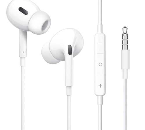 イヤホン 有線 マイク付き3.5mm ノイズキャンセリング 音量調整 通話対応 インナーイヤー型 ヘッドホン 3.5mmジャッ ios/iPad/Android/PC 多機種対応 White 白