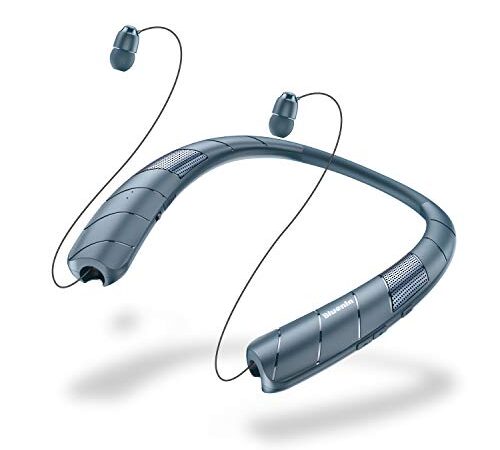 ネックスピーカー ワイヤレス Bluetoothイヤホン 格納式ヘッドフォン スピーカーとイヤホン2 in 1 ウェアラブル 15時間連続使用 Bluetooth5.0 搭載 HI-FI 3Dステレオ (ブルー)