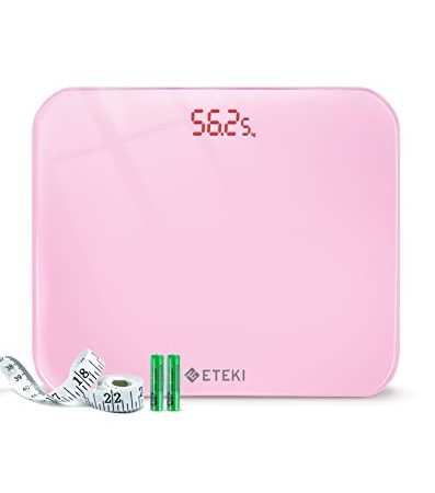 ETEKI 体重計 ヘルスメーター 50g単位 たいじゅうけい電源自動ON/OFF 小型 180kgまで対応 強化ガラス コンパクト 電池付属 EB4010J ピンク