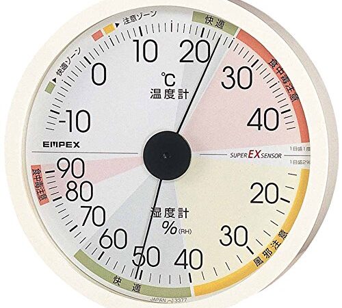 エンペックス気象計 温度湿度計 高精度ユニバーサルデザイン 壁掛け用 日本製 ホワイト EX-2821 12x12x2.7cm
